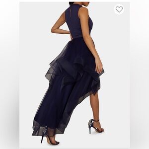 Chi Chi London Dipped Hem Highneck Tulle Skirt Dress Navy Blue